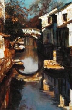 Water Towns Bridge People Chinese Chen Yifei Oil Paintings